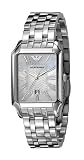 Emporio Armani Ladies Rectangular Case White Mother Of Pearl Dial Stainless Steel Bracelet  Watch