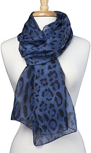 100% Silk - Women's Animal/Leopard/Cheetah/Zebra Print Scarf /Shawl/Wrap (Blue)