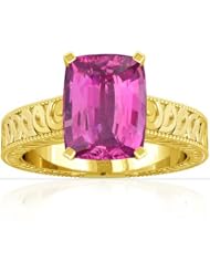 14K Yellow Gold Cushion Cut Pink Sapphire Solitaire Ring