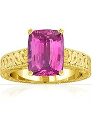 18K Yellow Gold Cushion Cut Pink Sapphire Solitaire Ring