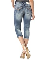 Apparel: Miss Me Jeans Womens Spike it Up Medium Wash Threaded Capris Extended Sizes (34)