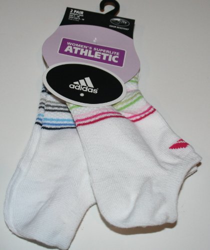 adidas Women's Superlite Athletic Climalite No Show Socks 2 pair Size: 9-11 White-striped
