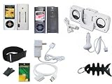 iShoppingdeals - Clearwhite Soft Skin + Clear Crystal Case + Car Charger + AC Travel Charger + USB Data Cable + White Speaker + Screen Protector + Armband + Beltclip + Fishbone Keychain for Apple iPod Nano 5G (5th Generation)