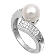 Sterling Silver Ring - Mother of Pearl and Clear CZ - Prong Set - 15 mm x 3 mm, Sizes 5-10