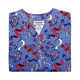 Medical Uniform - USA Ribbon Patriotic July 4th Holiday Scrub Top (XS-3X) SIZES RUN LARGE!