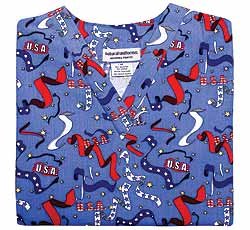 Medical Uniform - USA Ribbon Patriotic July 4th Holiday Scrub Top (XS-3X) SIZES RUN LARGE!