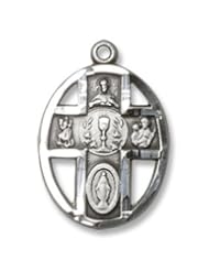 Sterling Silver 5-Way/Chalice Pendant Sterling Silver Lite Curb Chain Cross Crucifix Medal