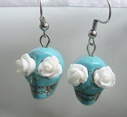 Flower suagr skull Day of the dead turquoise skull earrings