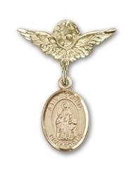 Gold Filled Baby Badge with St. Sophia Charm and Angel with Wings Badge Pin