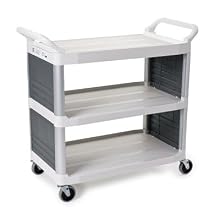 Rubbermaid Commercial 4092 HDPE Service Cart with End Panels, 3 Shelves, Off White, 300 lbs Load Capacity, 37-13/16" Height, 40-5/8" Length x 20" Width