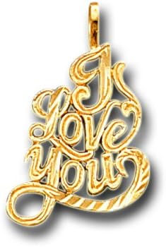 14K Solid Yellow Gold I Love You Talking Charm Pendant