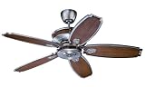 Monte Carlo 5YM52BS Yachtsman, 52-Inch 5-Blade Outdoor Ceiling Fan, Brushed Steel Motor Finish and Solid Natural Teak Blades