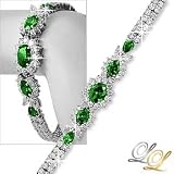 Silver CZ Simulate Emerald Green Floral Tennis Bracelet