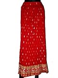 Red Crinkle Cotton Women Skirt Boho Gypsy Block Print 38