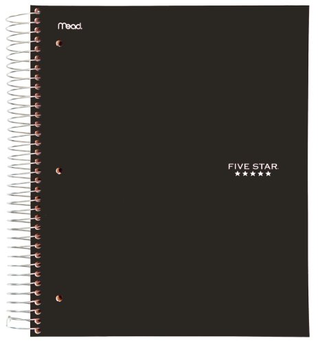 Five Star Wirebound Notebook, 5-Subject, 200-Count, College Rule, Black (72081)