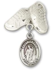 Sterling Silver Baby Badge with St. Patrick Charm and Baby Boots Pin