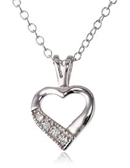 Childrens Sterling Silver Open Heart with Cubic Zirconia Pendant Necklace, 15"