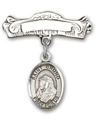 Sterling Silver Baby Badge with St. Bruno Charm and Arched Polished Badge Pin