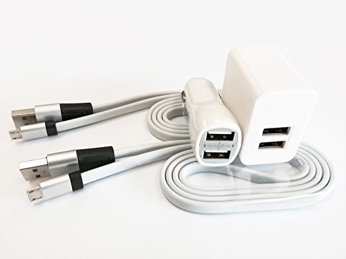 Omni INC Galaxy Note 4 S6 Micro USB w/ Aluminum Head Bundle - 2PCS 1M (3.3FT) FLAT -No Tangles- Micro USB to USB 2.0 Data Sync Charger Micro USB Cable for Samsung Galaxy S6 S4 Note 4 IV, 1 Dual USB port Car Charger adapter, 1 Dual USB Port AC Home Wall Charger Travel Power Adapter