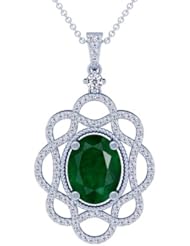 Platinum Oval Cut Emerald And Round Diamond Pendant