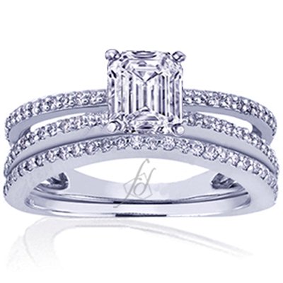 1.30 Ct Emerald Cut Diamond Wedding Rings Set 14K GIA