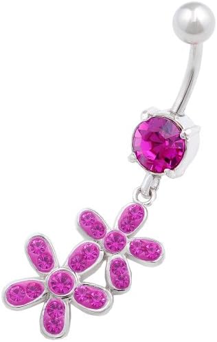 beautiful Flower 18 dangly belly button ring 14g 3/8 stainless steel navel piercing bar body jewelry BFEH