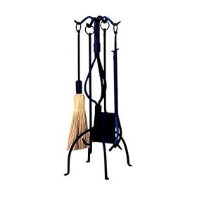 UniFlame 5 Piece Black Wrought Iron Fireset W  Ring Handles by Uniflame