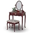Cherry Wood Queen Anne Vanity with Table & Bench Set