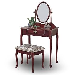 Cherry Wood Queen Anne Vanity with Table & Bench Set