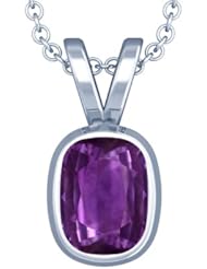 18K White Gold Cushion Cut Purple Sapphire Solitaire Pendant