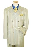 Steve Harvey Code Red Taupe with Blue/Turquoise/Beige Plaid Stripes Super 120's Wool Vested Wideleg Suit By Zanetti