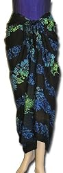 Full Size Pareo: Tropical Blue Green Stripes on Distressed Black Background with Rusty Undertones