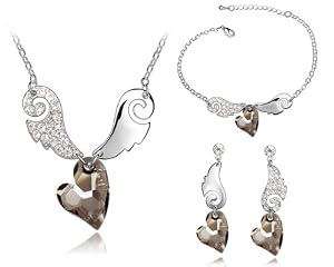 Parure bijoux - Ailes de Cupidon - Cristal Swarovski Elements fumé - Métal plaqué or blanc