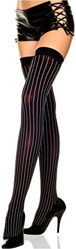 Black &amp; White Pin Stripe Thigh Highs, One Size