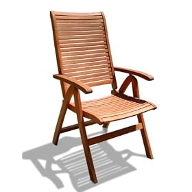 VIFAH V509 Outdoor Wood Folding Arm Chair with Multiple-Position Reclining Back