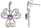 Sterling Silver Celtic Shamrock Flower Earrings, w/ Brilliant Cut Natural Amethyst Stones, 7/8" (23mm) tall