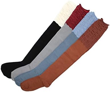 TeeHee Velvet Heart 4 Pack Colorblock Rouched Top Over The Knee Boot Socks (One Size, Multi)