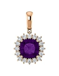 14K Rose Gold 8.00x8.00mm Antique Cushion Cut Amethyst and Diamond Pendant -- LIFETIME WARRANTY