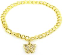 14kt Gold Diamond Butterfly Charm with 7" Bracelet