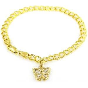 14kt Gold Diamond Butterfly Charm with 7 Bracelet by