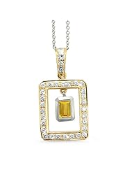 Twin Rectangular Shaped Diamond Pendant In 18K Yellow Gold With A 0.55 ct. Genuine Citrine Center Stone.