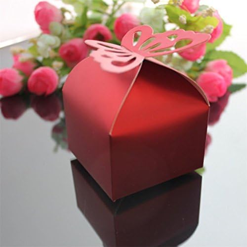 Sugawin 50Pcs Sweet Butterfly Party Wedding Favor Box Birthday Gift Box Chocolate Candy Box for Festive Event Party Decorative Boxes Wedding - Red