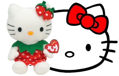 Hello Kitty Strawberry TY Beanie, plush toys (Approximately 8" tall)