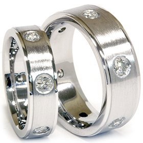 REAL 1.50CT Matching His Hers Bezel Set Diamond Wedding Bands 14K White Gold