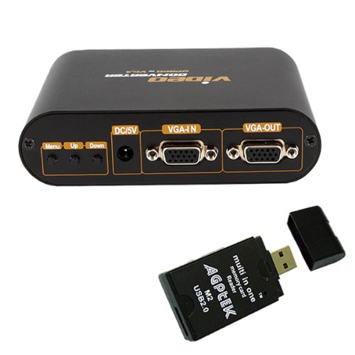 YPbPr Component to VGA Video Audio Converter Adapter 1080p for PS2 PS3 Xbox Xbox360 WII Game Cube Connected to Computer Monitor Projector w/AGPtek USB2.0 All in one card reader