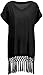 Simplicity Women's Swimwear Knit Crochet Fringed Cover-Up Beach Dress, Black