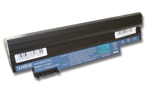 AKKU LI-ION 6600mAh schwarz passend für ACER Aspire One D255 D260 D260-2028 etc. ersetzt AL10BW AL10B31 AL10A31 AL10G31 BT.00603.121 etc.