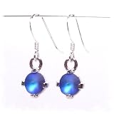 Pewterhooter Drop Earrings made with Frosted Sapphire Blue Swarovski Crystal Stones on Sterling Silver Fishhooks with Gift Box.