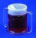 This attractive mug is crystal clear and exceptionally strong. The handles are easy to hold and the large base adds stability to help prevent spills. Comes with 2 lids: one with a spout and one anti-splash, both usable with a straw. Holds 10 oz of liquid and is dishwasher safe.
