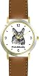 Corgi (SC) Dog - WATCHBUDDY&reg; CLASSIC DELUXE TWO-TONE THEME WATCH - Arabic Numbers-Brown Leather Strap-Women's Size-Small